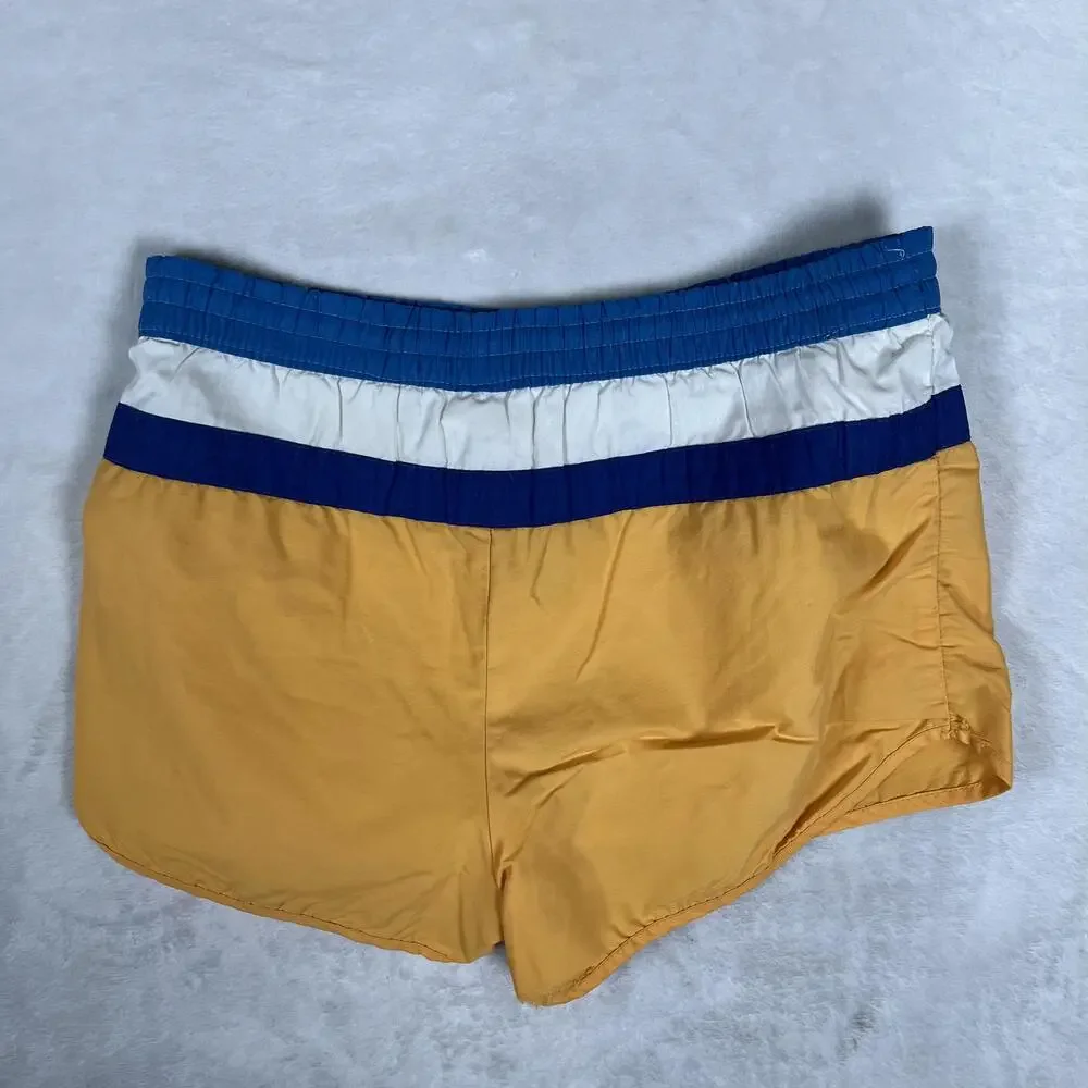 VTG Speedo Swim Trunks Mens Medium Blue Yellow Colorblock USA Retro 80s